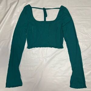 SHEIN Teal Long Sleeve Crop Top